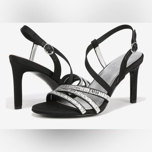 Naturalizer Kimberly 2 Rhinestone Strappy Heels | NWT | Black & Silver - Picture 3 of 10